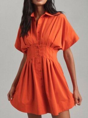 Anthro Exquise Tobie Pleated Shirt Dress 2X in Burnt Orange